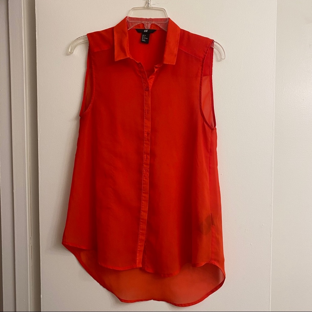 🔺 Red Sheer H&M Sleeveless Button Down